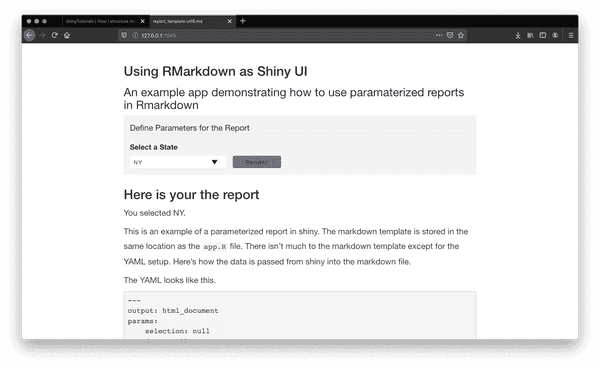 rmarkdown shiny application preview